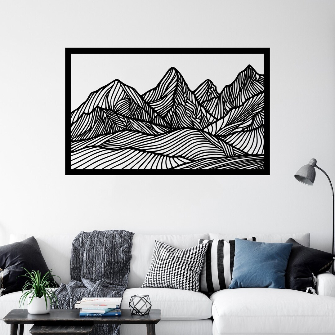Line Mountain Wall Art, Large Metal Mountain Decor, Metal Wall Decor