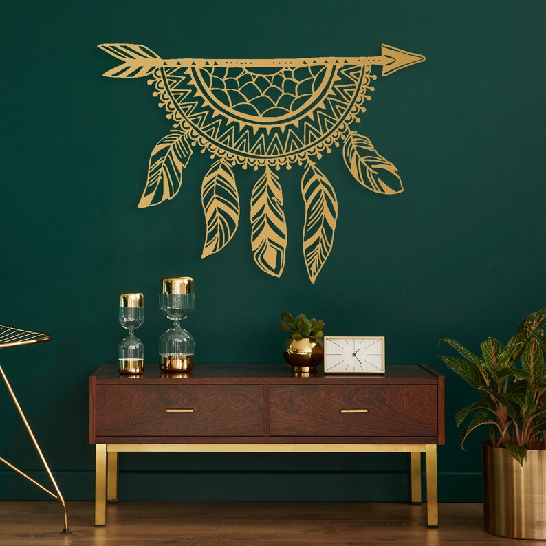 Gold Dream Catcher Wall Decor Boho Wall Art Metal Gold Wall Etsy