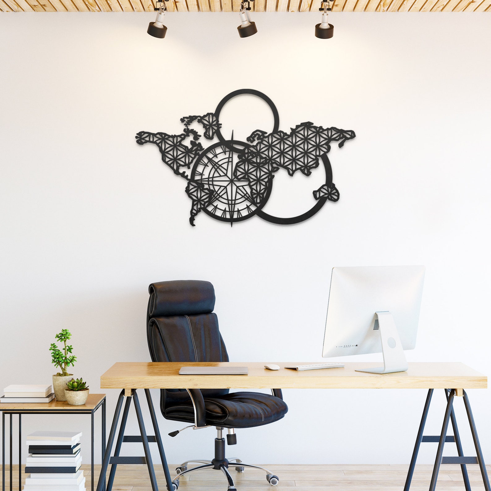 Metal World Map With Flower of Life Metal World Map Wall Art Etsy