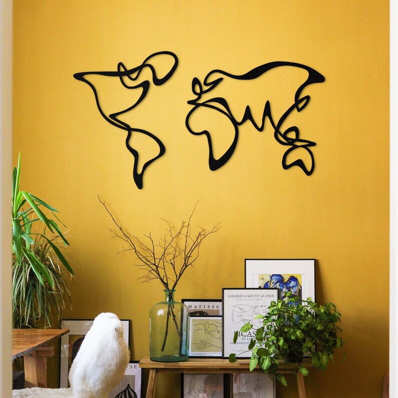 Metal World Map Carte Du Monde Map Wall Art Office Wall Etsy