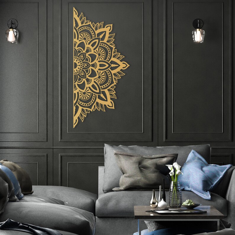 Metal Gold Half Mandala Wall Decal Mandala Wall Decor Metal Etsy
