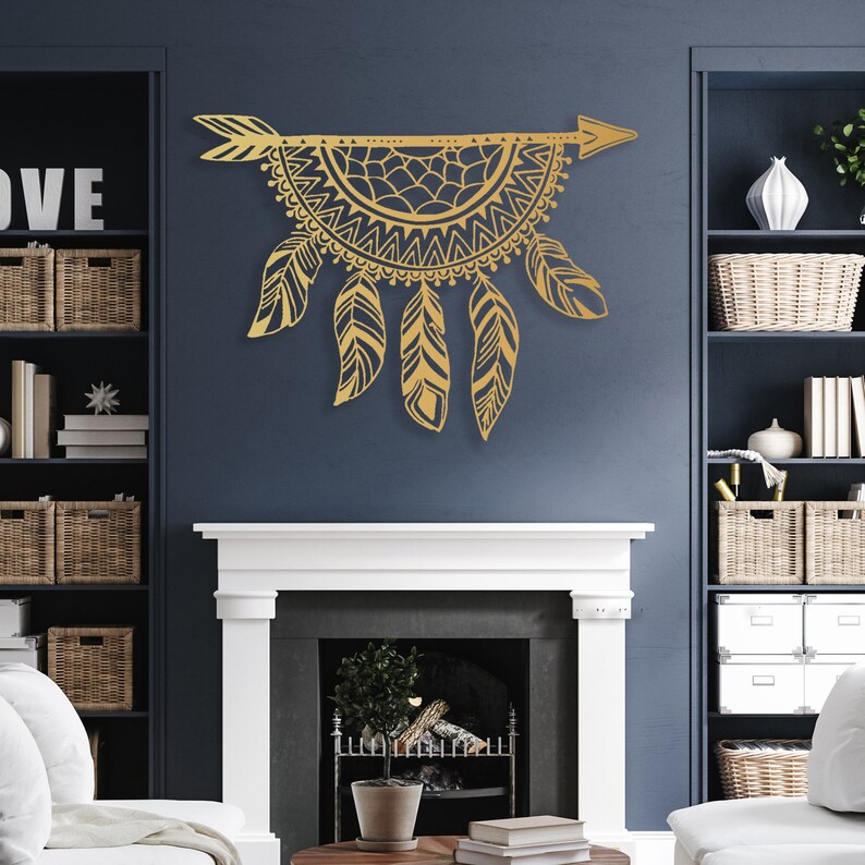 Gold Dream Catcher Wall Decor Boho Wall Art Metal Gold Wall Etsy