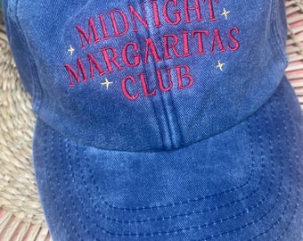 Midnight Margaritas club stars embroidered custom cap watch party hen do gift present