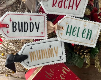 Christmas custom name felt gift tags name personalised embroidered present tree