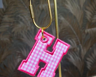 Custom initial gingham bead key ring chain charm personalised gift present bag tag