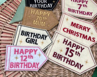 Embroidered felt custom text cake topper 2 sizes