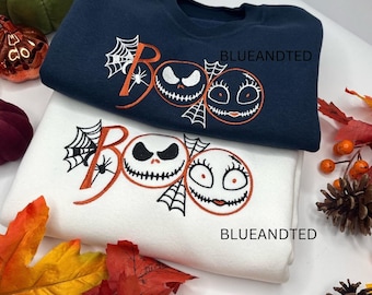 Halloween boo embroidered sweatshirt - nightmare before christmas xmas - gift for - jumper - present - birthday - fun cosy scary -