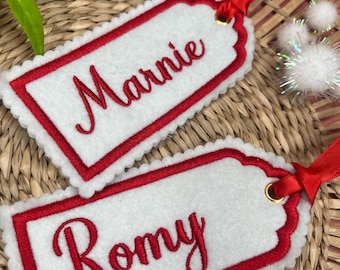Christmas custom name felt gift present tags name personalised embroidered