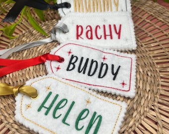 Christmas custom name felt gift tags name personalised embroidered present tree
