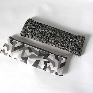 Geometric Black and White Pencil Case, Slim Design Zipper Pouch, Cutlery Case
