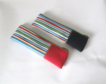 Handmade Colorful Striped Pencil Case , Slim Design Zipper Pouch, Cutlery Case