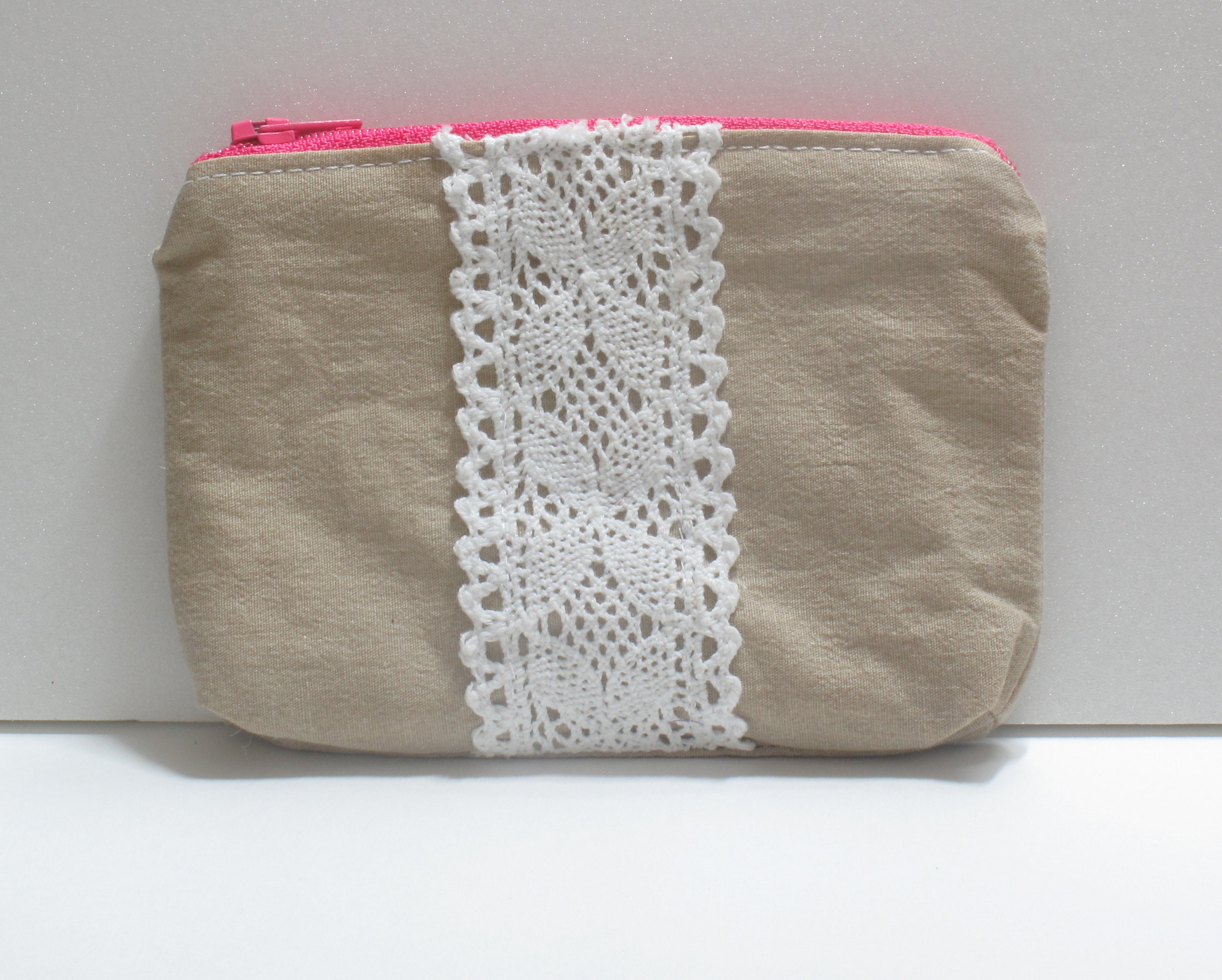 Fabric Coin Purse Made With Cotton and Lace Ribbon Etsy