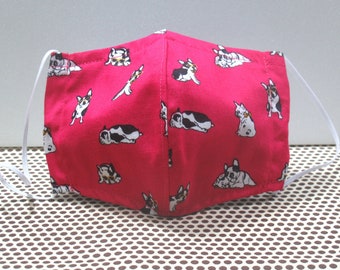 Mask with Nose Wire, Fabric Mask, Dog Mask, Mask with Pocket, Pink dog print resusable face mask