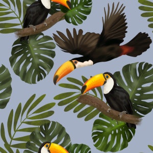 Toucan, bird, seamless pattern, surface pattern, non exclusive, digital file, fabric design