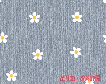Acid denim look Daisies seamless pattern, surface pattern, non exclusive, digital file, fabric design