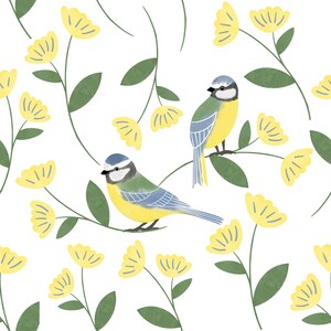 Floral bluetit, seamless pattern, surface pattern, non exclusive, digital file