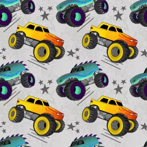 Monster trucks, seamless pattern, surface pattern, non exclusive, digital file, fabric design
