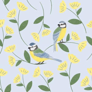 Floral bluetit, seamless pattern, surface pattern, non exclusive, digital file