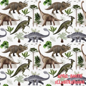 Dinosaur, prehistoric, seamless pattern, surface pattern, non exclusive, summer ,digital file, fabric design