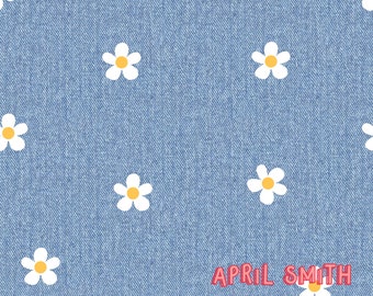 Light denim look Daisies seamless pattern, surface pattern, non exclusive, digital file