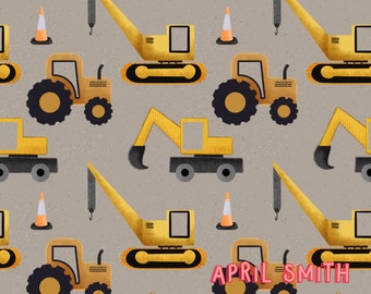 Construction seamless pattern, surface pattern, non exclusive, digital file, digger, tractor fabric design