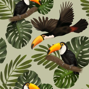 Toucan, bird, seamless pattern, surface pattern, non exclusive, digital file, fabric design