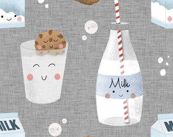Milk and cookies, seamless pattern, surface pattern, non exclusive, digital file, fabric design