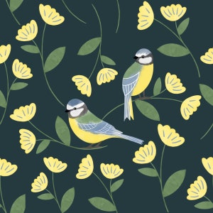 Floral bluetit, seamless pattern, surface pattern, non exclusive, digital file