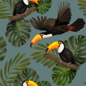 Toucan, bird, seamless pattern, surface pattern, non exclusive, digital file, fabric design