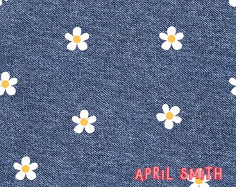 Dark denim look Daisies seamless pattern, surface pattern, non exclusive, digital file