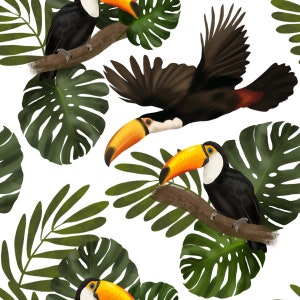 Toucan, bird, seamless pattern, surface pattern, non exclusive, digital file, fabric design