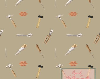 Tools, builder, watercolour, seamless pattern, surface pattern, non exclusive, digital file, fabric design
