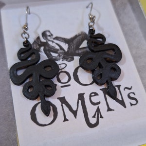 Coiled Serpent Earrings | Good Omens inspired Crowley Snake | 3D printed charm stainless steel french hook dangle earring