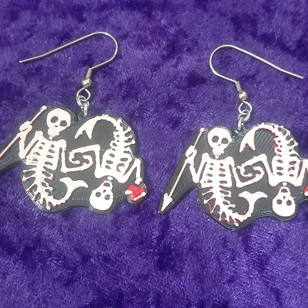 Skeleton Mermaid Earrings | Our Flag Means Death inspired drop earrings | 3D printed charm stainless steel french hook dangle earring