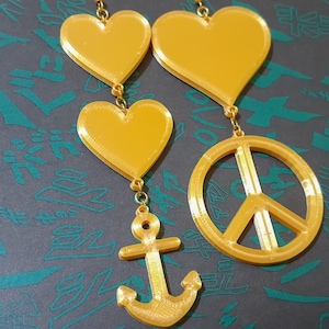 Josuke Asymmetrical Symbol Earrings | 3D Printed Heart Drop Earrings | JoJo's J4 accessory