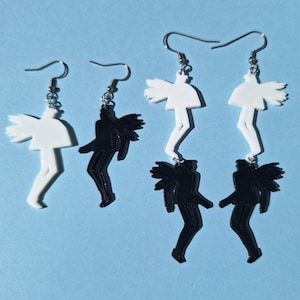 Aziracrow Shadow Earrings | Angel and Demon Good Omens | 3D printed charm stainless steel french hook dangle earring