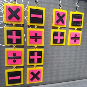 Trish Math Symbols Square Drop Earrings | 3D Printed | Cosplay Jewelry | Ear wire or Clip-on