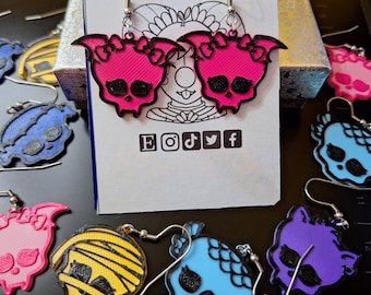 Color Ghouls Monster Skull Earrings | 3D Printed Jewelry | Creepy Cute | Stainless Steel Ear Wires