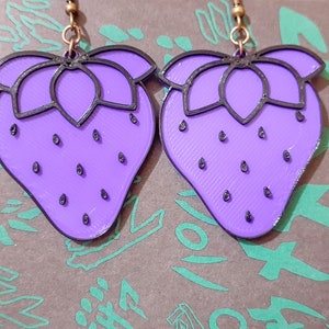Purple Strawberry Earrings | 3D Printed | Cosplay Accessory