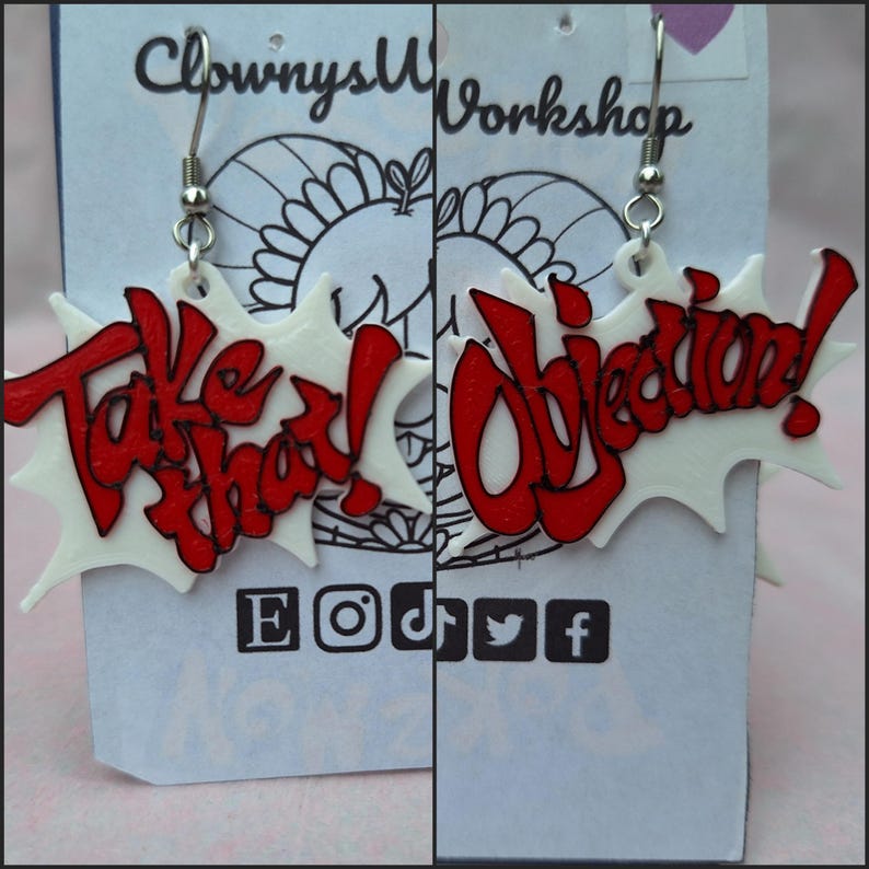 Objection! Speech Bubble Earrings | Stainless Steel Hook | Video Game Jewelry Mismatch OBJ & TT