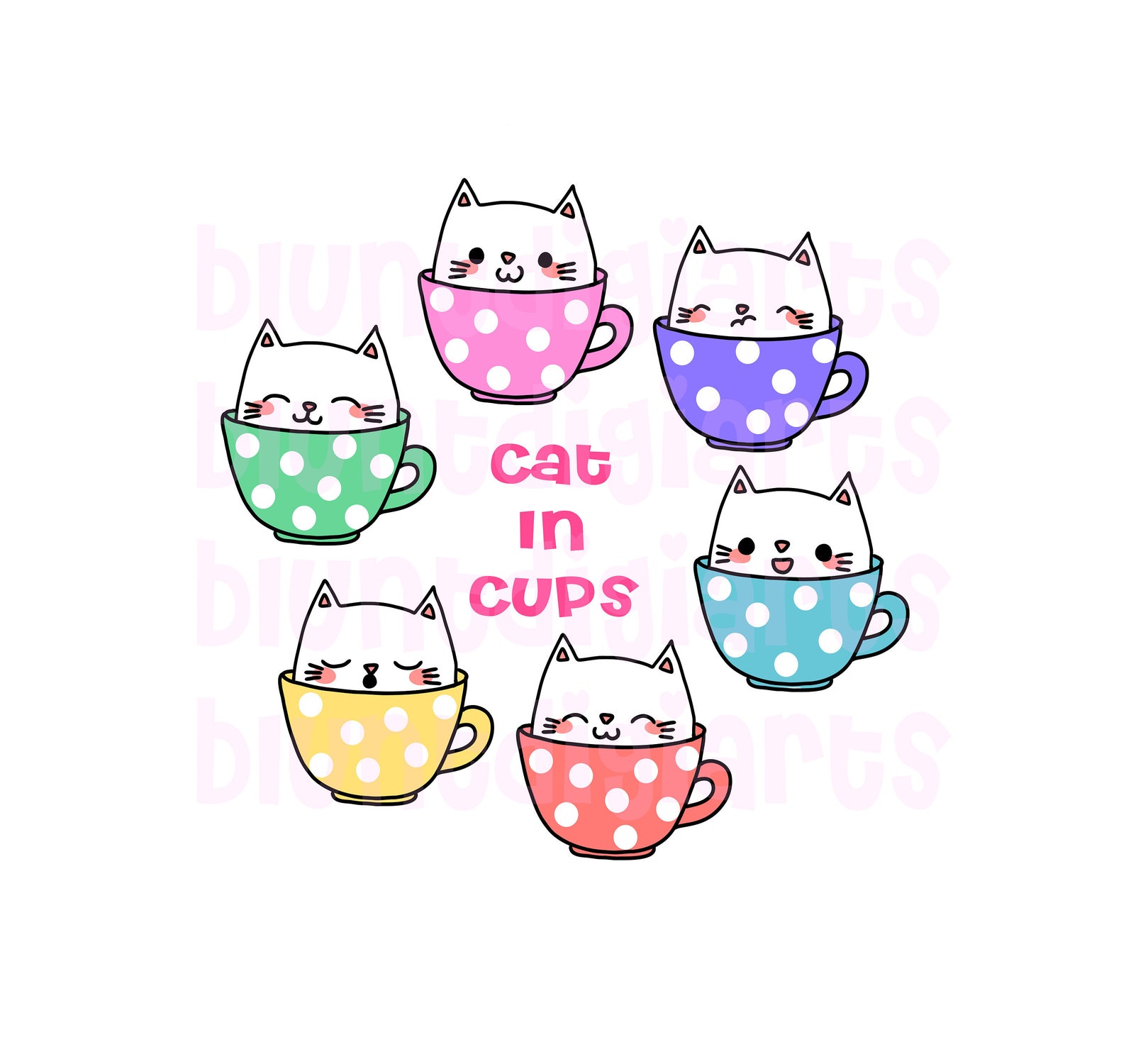 Cute cat in cups svg cut file kawaii cats kawaii katzen | Etsy
