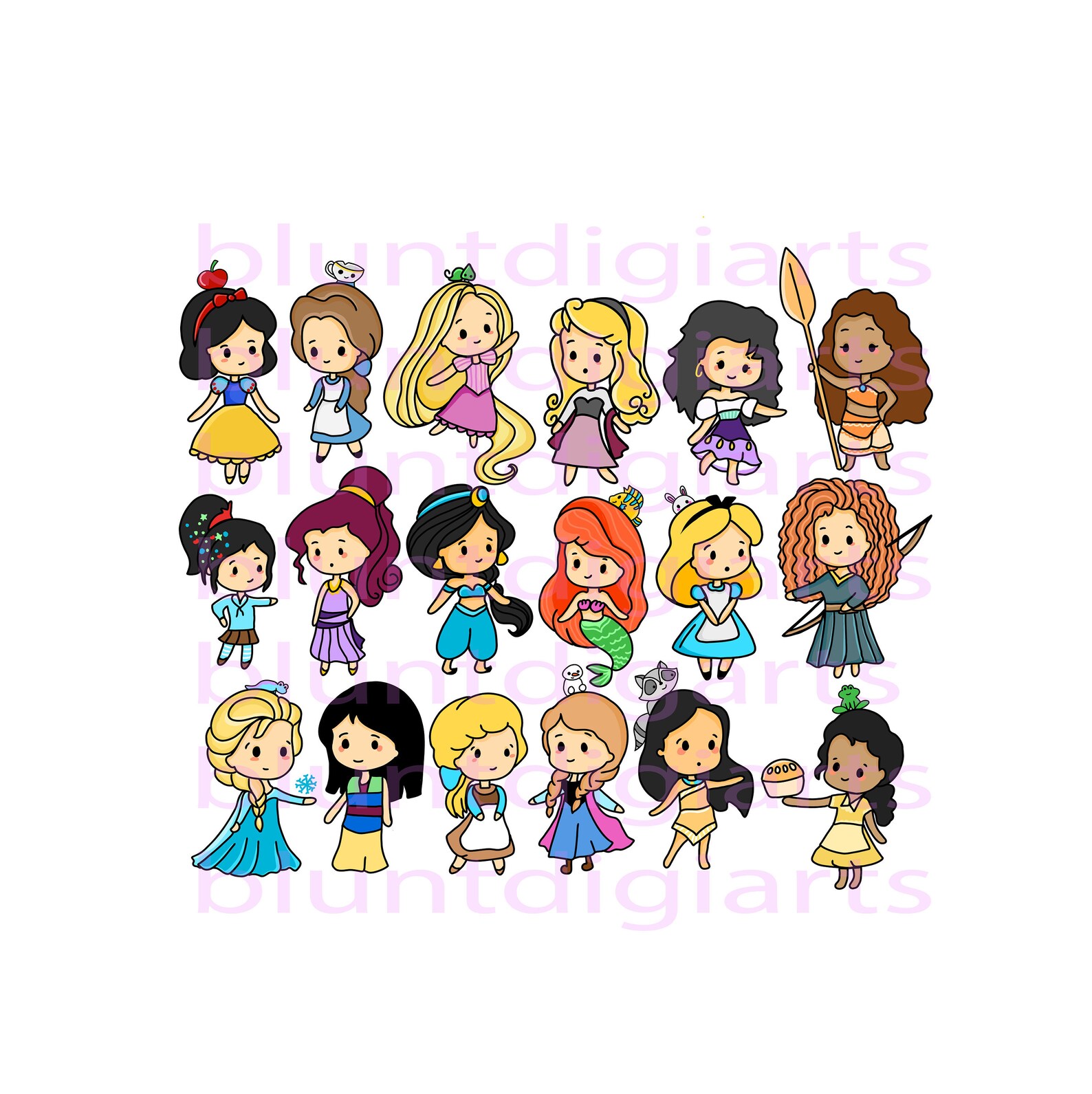 Cute Chibi Princess Clipart, Planner Stickers, Handdrawn, Party Favors ...