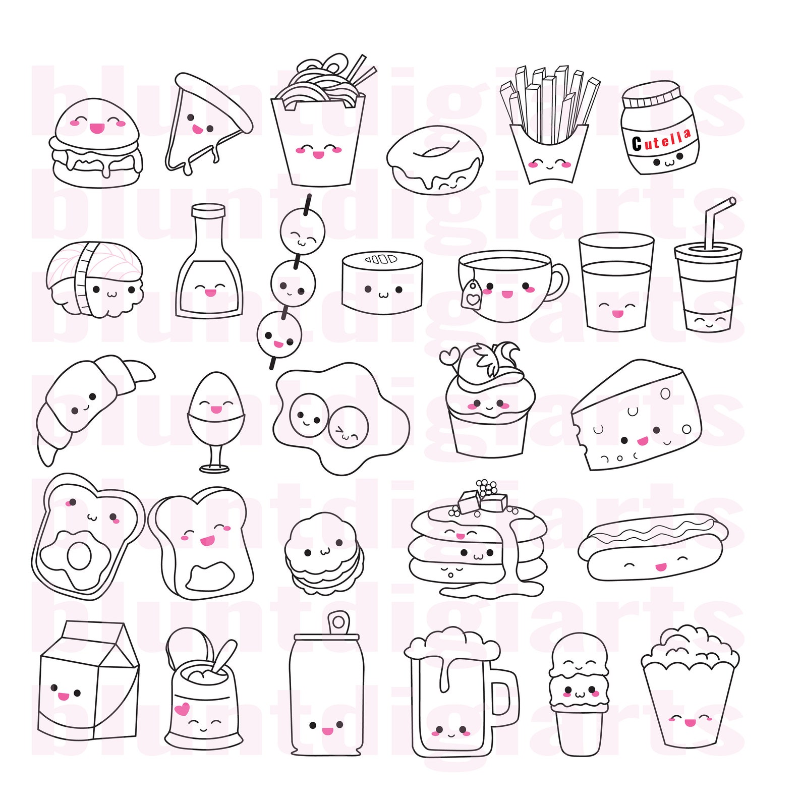 Kawaii Food Clipart, 29 Designs, Kawaii, Kawaii Clipart, Food Clipart ...