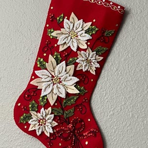 Bucilla &quot;Posh Poinsettia&quot; FINISHED and lined Christmas Stocking FREE SHIPPING