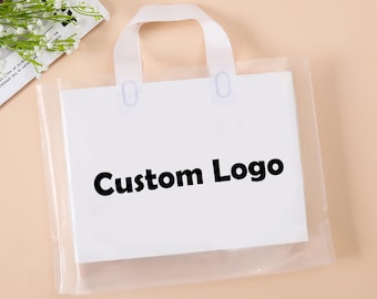 100 Pcs Custom Logo Plastic Shopping Bags With Handle
