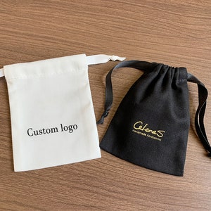100 Custom Logo Jewelry Pouch: 8 oz Twill Cotton Canvas Drawstring Bag