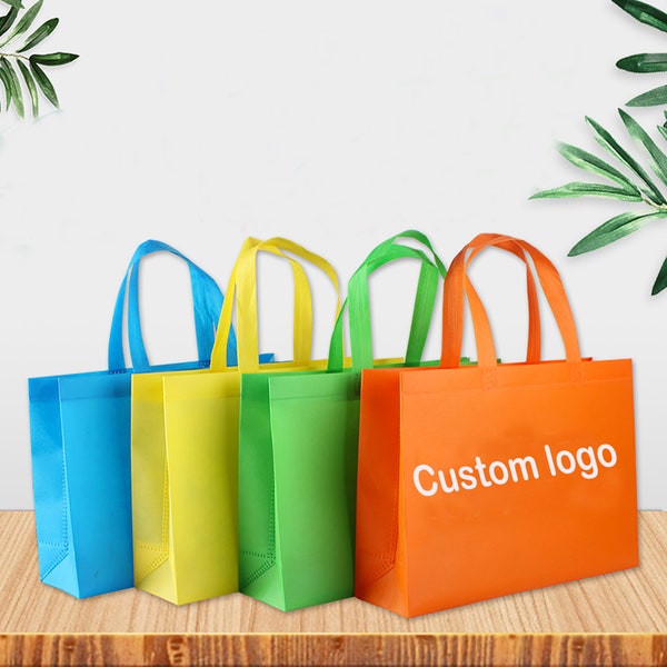 100pcs Custom Printed Non Woven Tote Bags, Shopping Bag, Reusable Grocery Bags,for Wedding Gift Bags