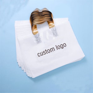 100 Pcs Custom Logo Shopping Bags With Handle Plastic Gift Bag Print One Color Logo