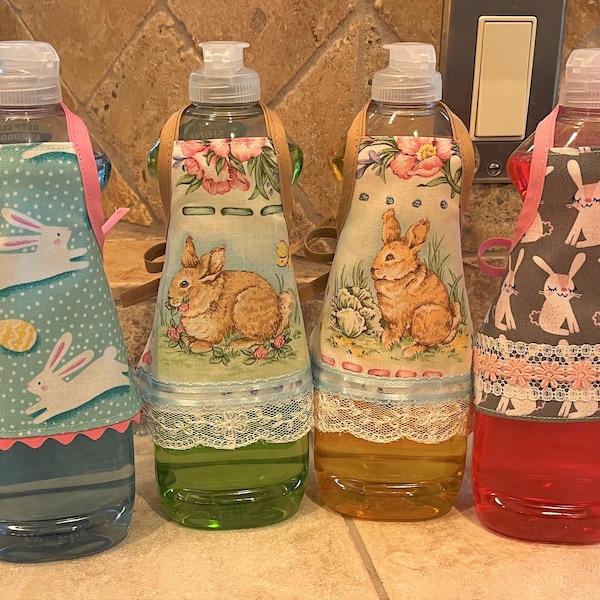 Easter Dish Soap Bottle Aprons - Small - Easter Bunnies & Eggs - Vintage Style Bunnies - Easter Bunnies on Gray