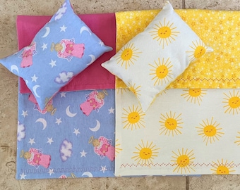 Reversible Flannel Doll Blanket and Pillow Set: 18-20" Dolls